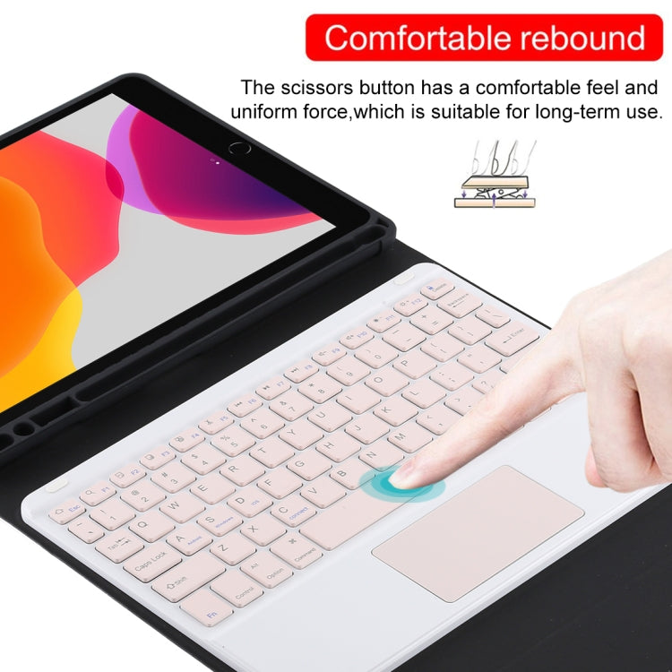 Bàn phím Bluetooth màu hồng TG-102BC có thể tháo rời + Bao da vải microfiber cho máy tính bảng iPad 10.2 inch / iPad Air (2019), có Touch Pad & khe cắm bút & giá đỡ, Bàn phím màu hồng