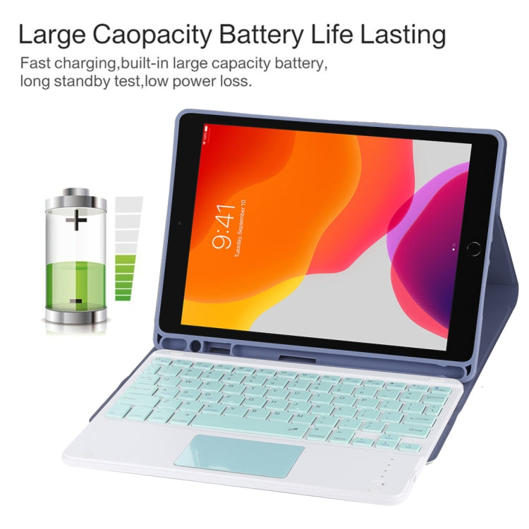 Bàn phím Bluetooth màu xanh tháo rời TG-102BC + Bao da vải sợi nhỏ cho máy tính bảng iPad 10.2 inch / iPad Air (2019), có bàn di chuột & khe cắm bút & giá đỡ, bàn phím màu xanh
