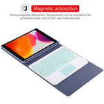 Bàn phím Bluetooth màu xanh tháo rời TG-102BC + Bao da vải sợi nhỏ cho máy tính bảng iPad 10.2 inch / iPad Air (2019), có bàn di chuột & khe cắm bút & giá đỡ, bàn phím màu xanh
