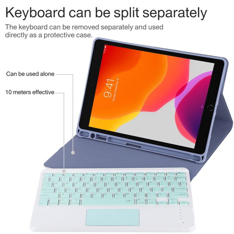 Bàn phím Bluetooth màu xanh tháo rời TG-102BC + Bao da vải sợi nhỏ cho máy tính bảng iPad 10.2 inch / iPad Air (2019), có bàn di chuột & khe cắm bút & giá đỡ, bàn phím màu xanh