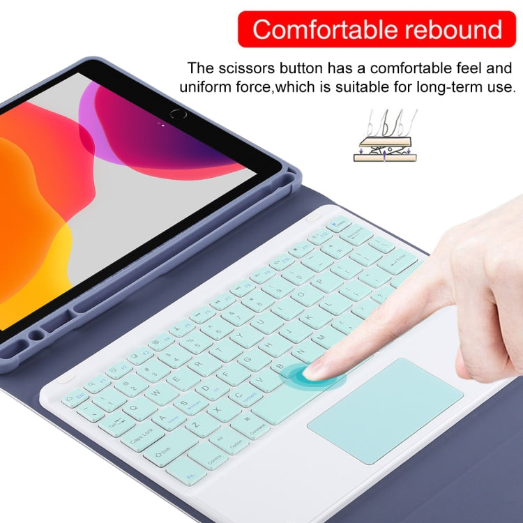 Bàn phím Bluetooth màu xanh tháo rời TG-102BC + Bao da vải sợi nhỏ cho máy tính bảng iPad 10.2 inch / iPad Air (2019), có bàn di chuột & khe cắm bút & giá đỡ, bàn phím màu xanh
