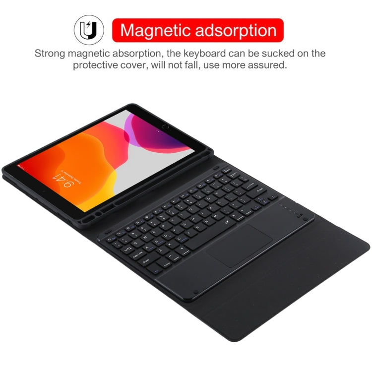 Bàn phím Bluetooth màu đen tháo rời TG97BC + Bao da vải sợi nhỏ cho máy tính bảng iPad 9.7 inch, có bàn di chuột & khe cắm bút & giá đỡ, TG97BC