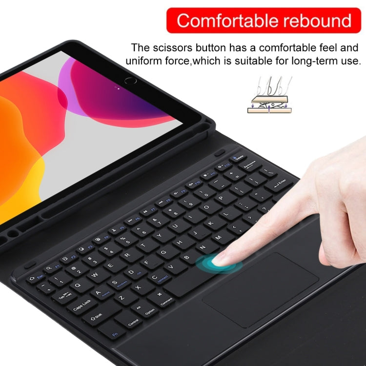 Bàn phím Bluetooth màu đen tháo rời TG97BC + Bao da vải sợi nhỏ cho máy tính bảng iPad 9.7 inch, có bàn di chuột & khe cắm bút & giá đỡ, TG97BC