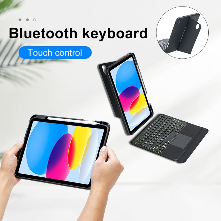 T10-AS Bao da bàn phím Bluetooth loại tách rời có đèn nền cảm ứng cho iPad 11 2025 / iPad thế hệ 10 10.9 2022, T10-A