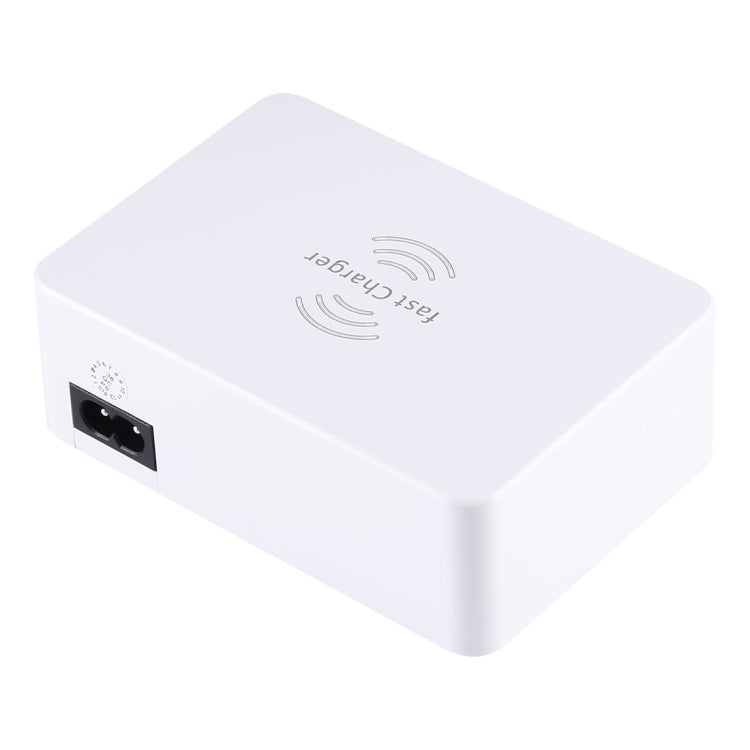 Sạc không dây 6 trong 1 10W QC3.0 + USB-C / Type-C + 4 cổng USB WLX-818F với màn hình LCD thông minh, phích cắm EU / AU, màu trắng