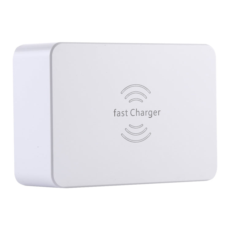 Sạc không dây 6 trong 1 10W QC3.0 + USB-C / Type-C + 4 cổng USB WLX-818F với màn hình LCD thông minh, phích cắm EU / AU, màu trắng