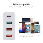 Sạc du lịch tường 4 cổng USB A3P 3A công suất tối đa USB-C / Type-C + QC3.0 + USB đôi, phích cắm Mỹ