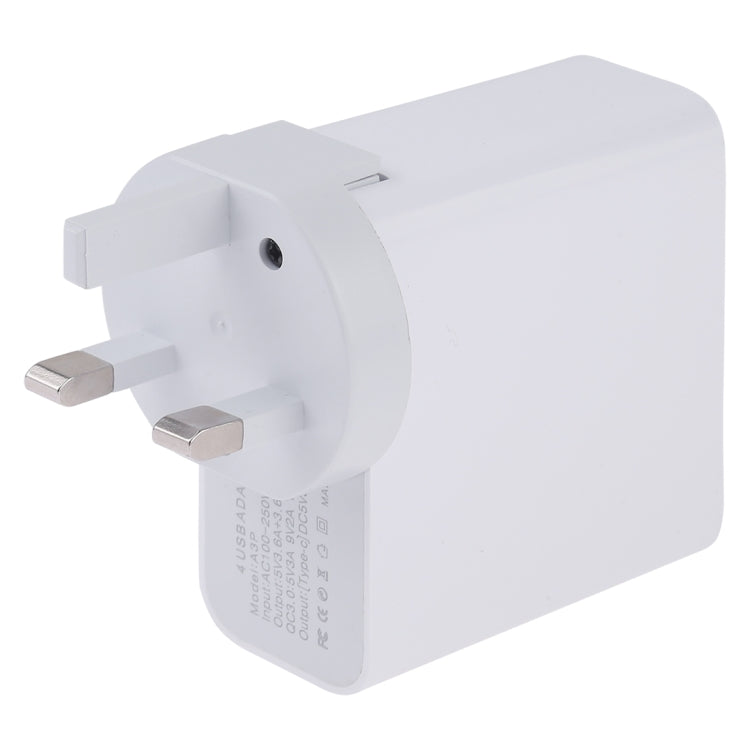 Sạc du lịch tường 4 cổng USB A3P 3A công suất tối đa USB-C / Type-C + QC3.0 + USB đôi, phích cắm Anh