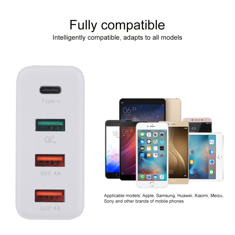 Sạc du lịch tường 4 cổng USB A3P 3A công suất tối đa USB-C / Type-C + QC3.0 + USB đôi, phích cắm Anh