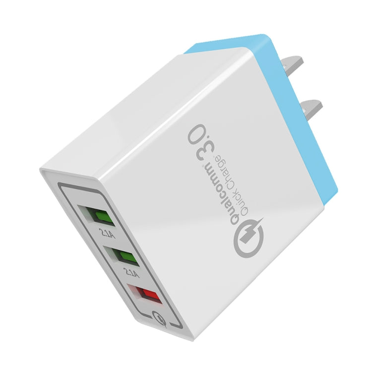 Sạc nhanh du lịch AR-QC-03 2.1A 3 cổng USB, phích cắm Mỹ, AR-QC-03 US, phích cắm AR-QC-03 US màu xanh