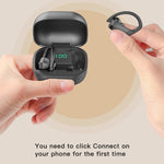 Tai nghe Bluetooth đeo tai không dây 258 kèm hộp sạc & màn hình kỹ thuật số, Hỗ trợ cảm ứng & gọi HD & trợ lý giọng nói & NFC, MD03 Đen, 258 Trắng