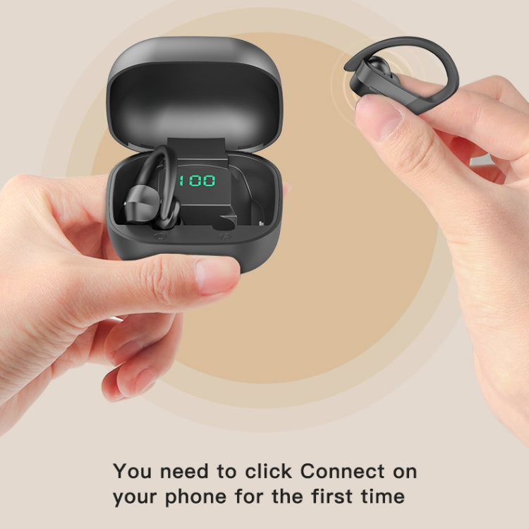 Tai nghe Bluetooth đeo tai không dây 258 kèm hộp sạc & màn hình kỹ thuật số, Hỗ trợ cảm ứng & gọi HD & trợ lý giọng nói & NFC, MD03 Đen, 258 Trắng