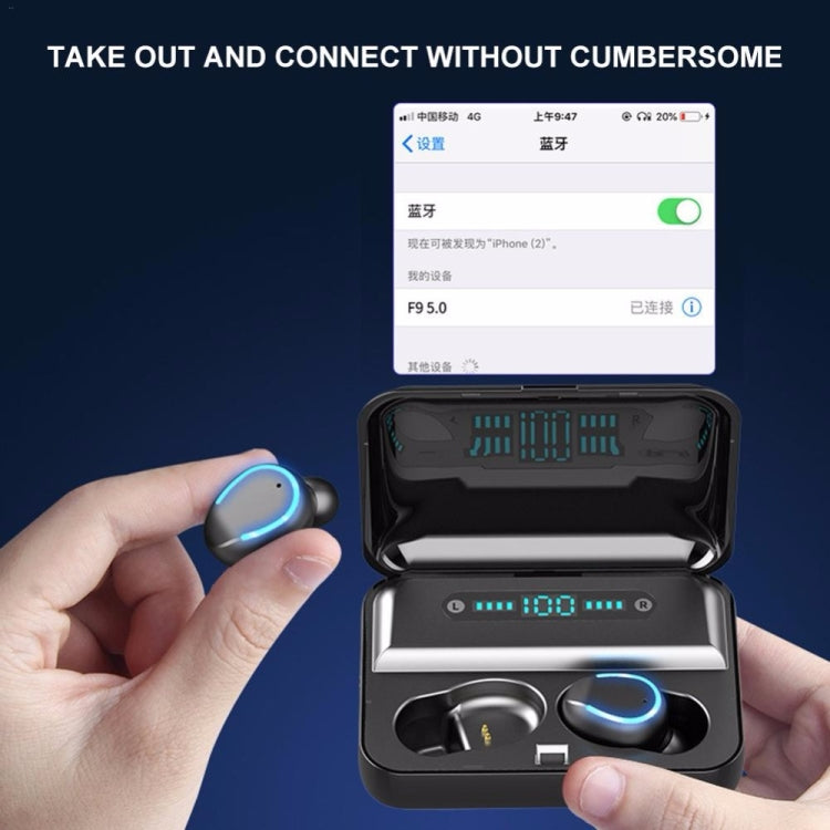 F9-5 Tai nghe Bluetooth chống ồn thông minh cảm ứng kèm hộp sạc, Hỗ trợ hiển thị pin LED ba lớp & Gọi HD & Pin dự phòng & Siri, F9-5 Màu đen, F9-5 Màu trắng