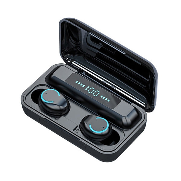 F9-9 TWS Tai nghe Bluetooth chống ồn CVC8.0 kèm hộp sạc, Hỗ trợ hiệu ứng ánh sáng cảm ứng & Màn hình LED ba lớp hiển thị pin & Pin dự phòng & Giá đỡ điện thoại & Gọi HD & Trợ lý giọng nói, F9-9 Màu đen