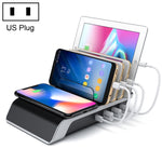 Đế Sạc Không Dây Chuẩn Qi 4 Cổng USB Kèm Giá Đỡ Điện Thoại, Phích Cắm Mỹ