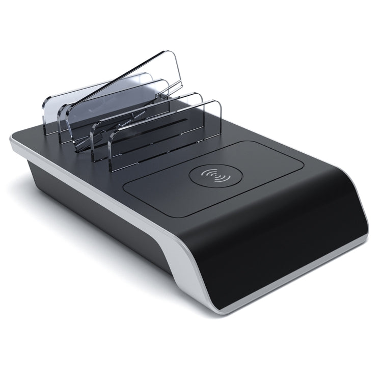 Đế Sạc Không Dây Chuẩn Qi 4 Cổng USB Kèm Giá Đỡ Điện Thoại, Phích Cắm Mỹ