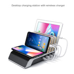 Đế giữ điện thoại kiêm sạc không dây chuẩn Qi 4 cổng USB UD09, phích cắm UK