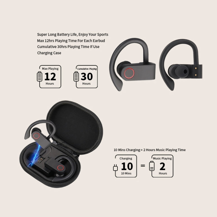 Tai nghe Bluetooth treo tai không dây JHO-A9 TWS kèm túi tích hợp sạc + lưu trữ có dây kéo, hỗ trợ điều khiển giọng nói, JHO-A9