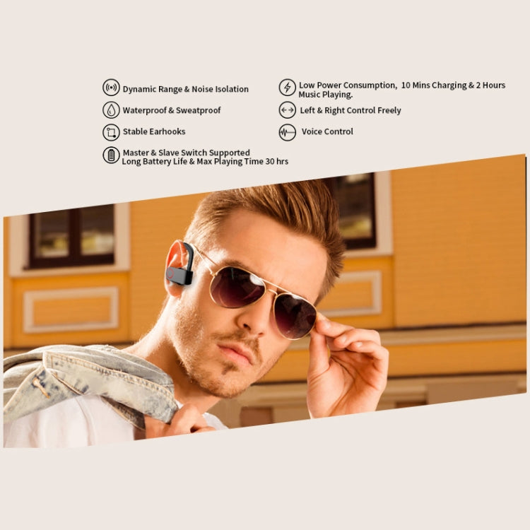Tai nghe Bluetooth treo tai không dây JHO-A9 TWS kèm túi tích hợp sạc + lưu trữ có dây kéo, hỗ trợ điều khiển giọng nói, JHO-A9