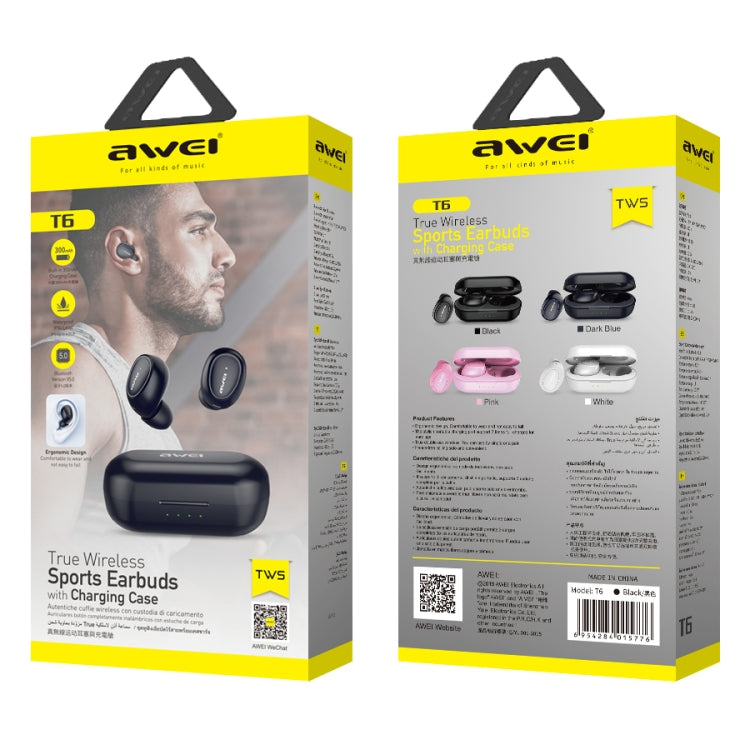 awei T6 TWS Tai nghe thể thao không dây Bluetooth V5.0 kèm hộp sạc