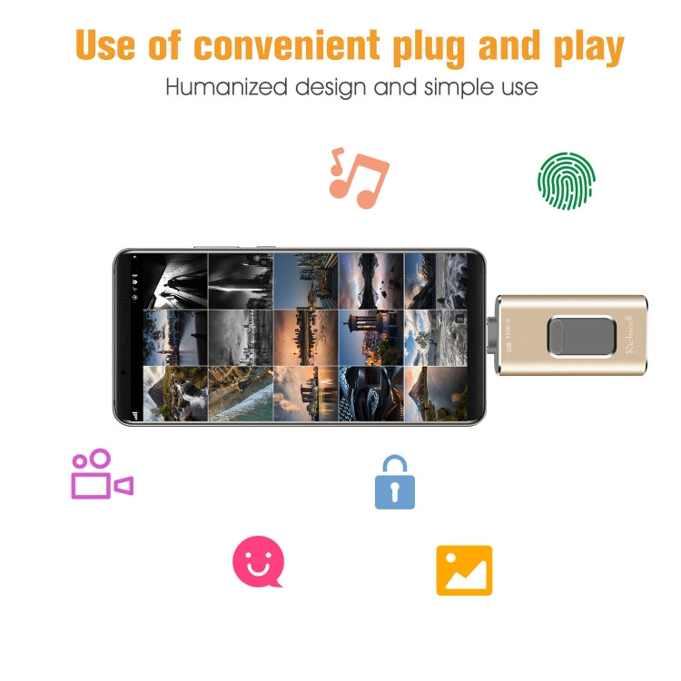 Richwell 3 trong 1 16G Type-C + 8 Pin + USB 3.0 USB flash kim loại đẩy-kéo có chức năng OTG