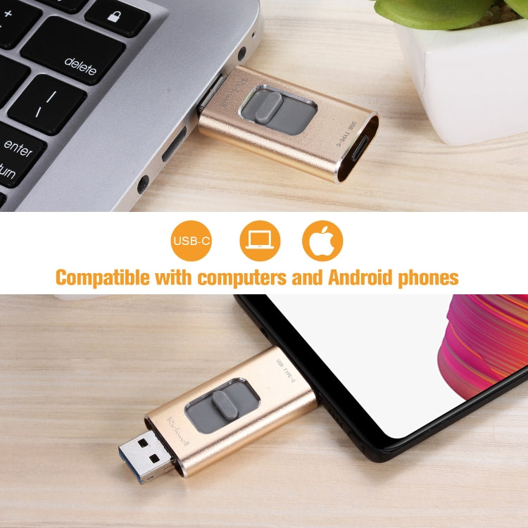 Richwell 3 trong 1 16G Type-C + 8 Pin + USB 3.0 USB flash kim loại đẩy-kéo có chức năng OTG