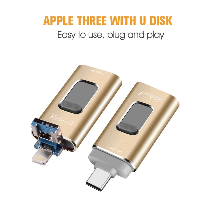 Richwell 3 trong 1 64G Type-C + 8 chân + USB 3.0 ổ đĩa flash kim loại kéo đẩy có chức năng OTG