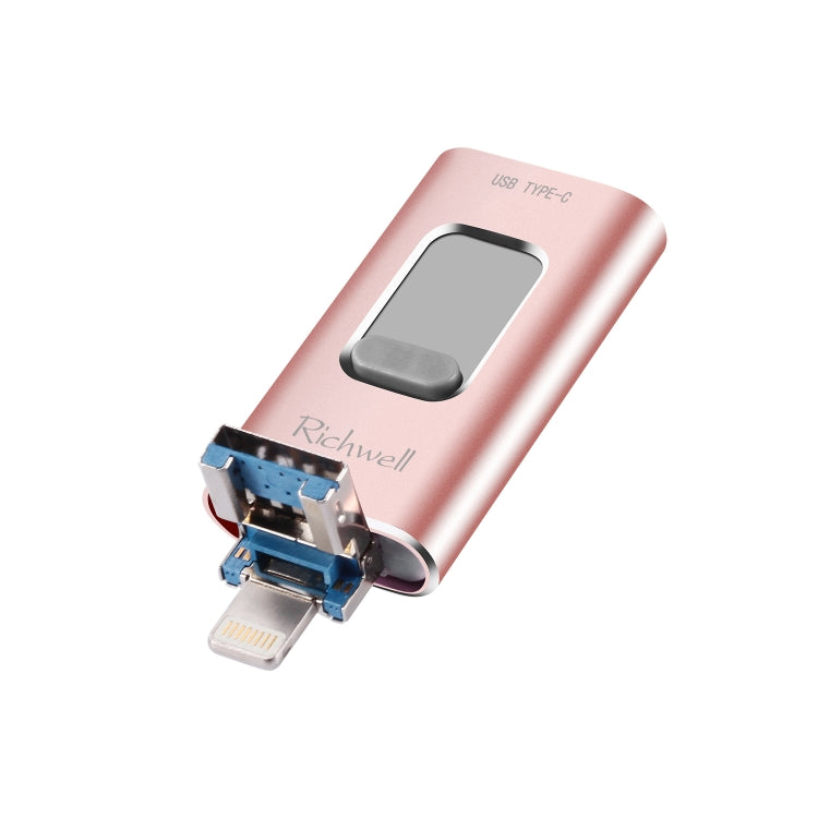 Richwell 3 trong 1 64G Type-C + 8 chân + USB 3.0 ổ đĩa flash kim loại kéo đẩy có chức năng OTG