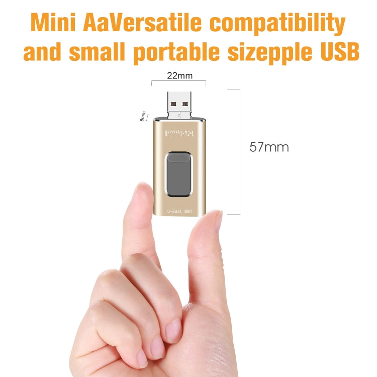 Richwell 3 trong 1 128G Type-C + 8 Pin + USB 3.0 USB flash kim loại đẩy-kéo có chức năng OTG