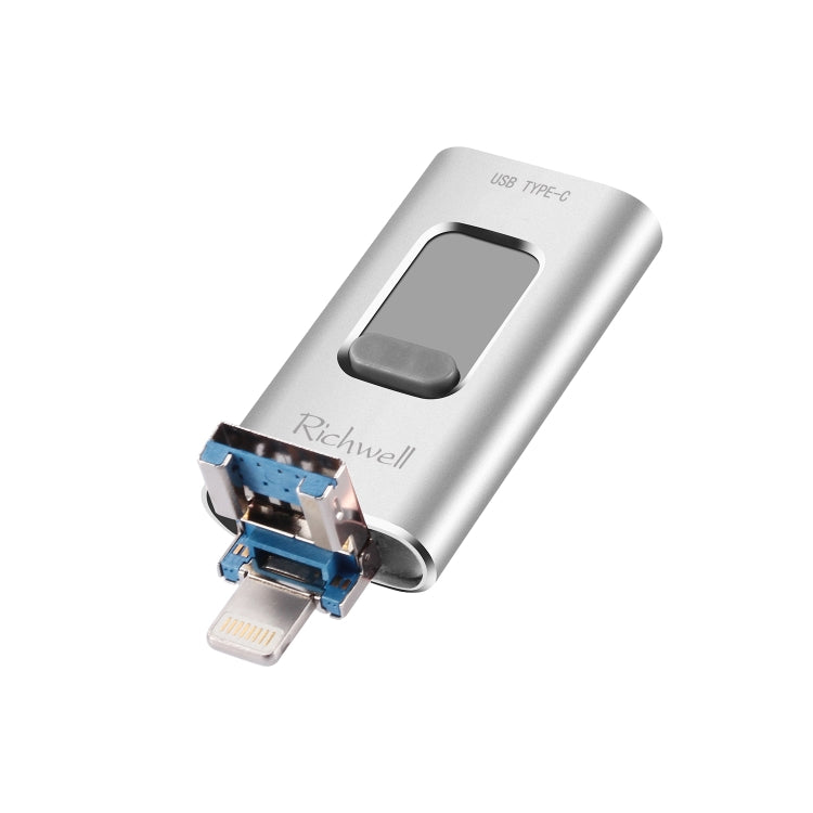 Richwell 3 trong 1 128G Type-C + 8 Pin + USB 3.0 USB flash kim loại đẩy-kéo có chức năng OTG