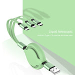 Cáp sạc đồng bộ dữ liệu thu gọn 3 trong 1 USB sang USB-C / Type-C + 8Pin + Micro USB silicone lỏng 3.5A