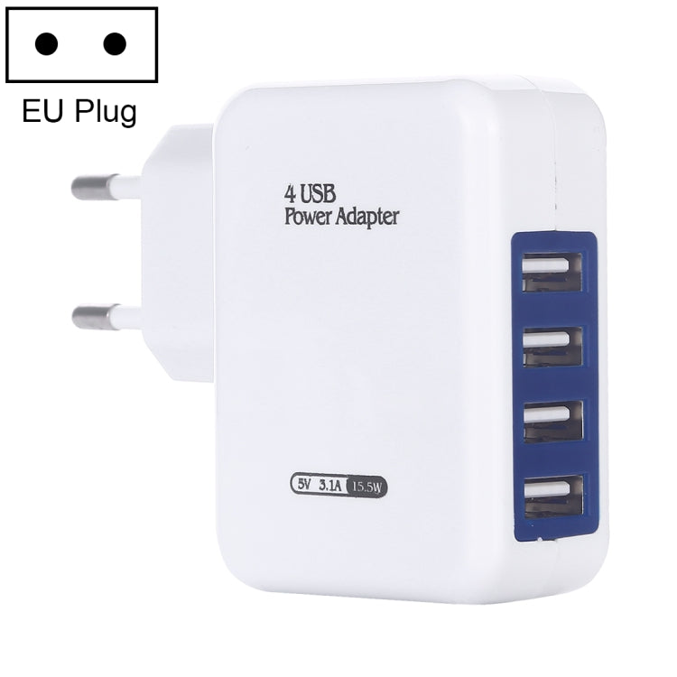 Bộ sạc tường du lịch 4 cổng USB 15.5W 5V 3.1A, phích cắm EU, HT-CD03