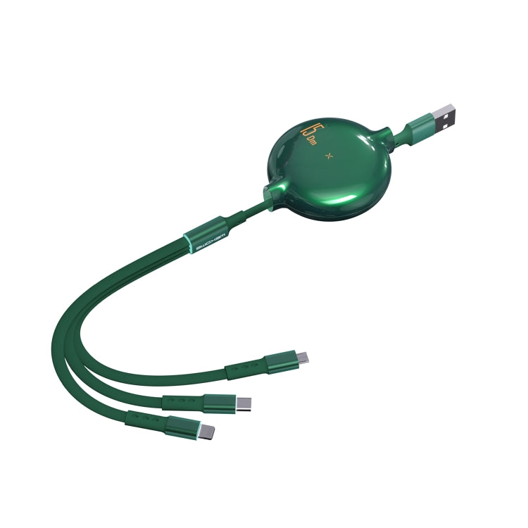 Cáp sạc dữ liệu thu gọn WK WDC-124 3A 3 trong 1 8 Pin + Type-C / USB-C + Micro USB dòng Bona, chiều dài: 1.5m