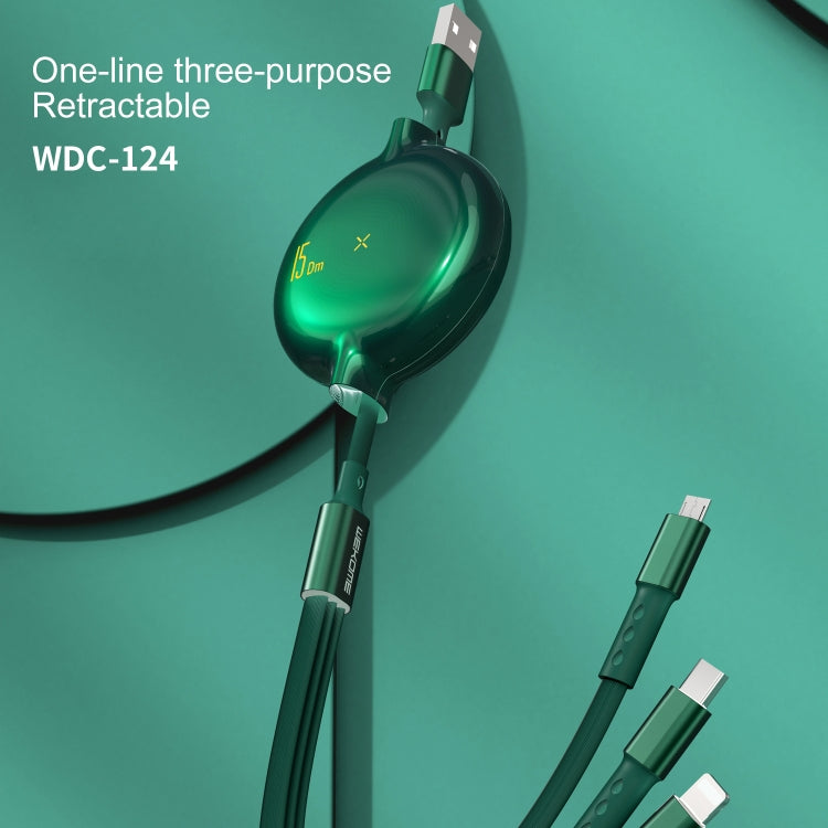Cáp sạc dữ liệu thu gọn WK WDC-124 3A 3 trong 1 8 Pin + Type-C / USB-C + Micro USB dòng Bona, chiều dài: 1.5m