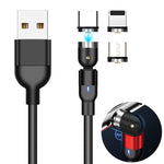 Cáp sạc từ tính xoay 3 trong 1 USB ra 8 Pin + USB-C / Type-C + Micro USB bện nylon dài 2m, 3 trong 1
