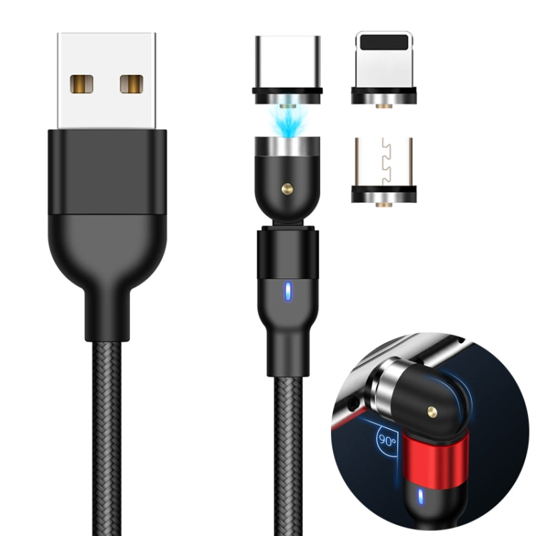 Cáp sạc từ tính xoay 3 trong 1 USB ra 8 Pin + USB-C / Type-C + Micro USB bện nylon dài 2m, 3 trong 1