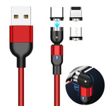Cáp sạc từ tính xoay 3 trong 1 USB ra 8 Pin + USB-C / Type-C + Micro USB bện nylon dài 2m, 3 trong 1