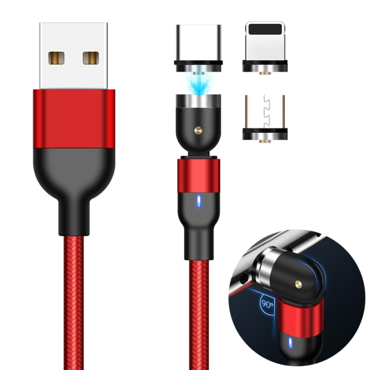 Cáp sạc từ tính xoay 3 trong 1 USB ra 8 Pin + USB-C / Type-C + Micro USB bện nylon dài 2m, 3 trong 1