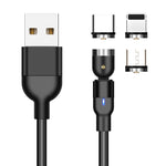 Cáp sạc từ tính xoay 3 trong 1 USB ra 8 Pin + USB-C / Type-C + Micro USB bện nylon dài 1m, 3 trong 1
