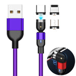 Cáp sạc từ tính xoay 3 trong 1 USB ra 8 Pin + USB-C / Type-C + Micro USB bện nylon dài 1m, 3 trong 1
