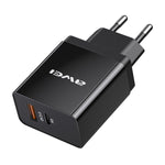 Bộ sạc du lịch sạc nhanh awei C-980 18W PD USB-C / Type-C + QC 3.0, phích cắm EU