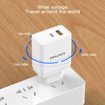 Bộ sạc du lịch sạc nhanh awei C-980 18W PD USB-C / Type-C + QC 3.0, phích cắm EU