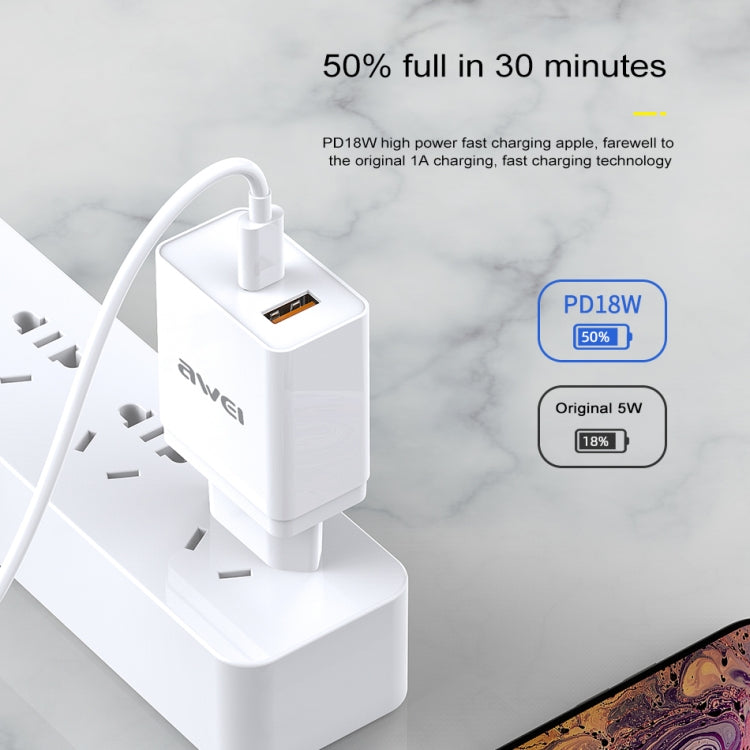 Bộ sạc du lịch sạc nhanh awei C-980 18W PD USB-C / Type-C + QC 3.0, phích cắm EU