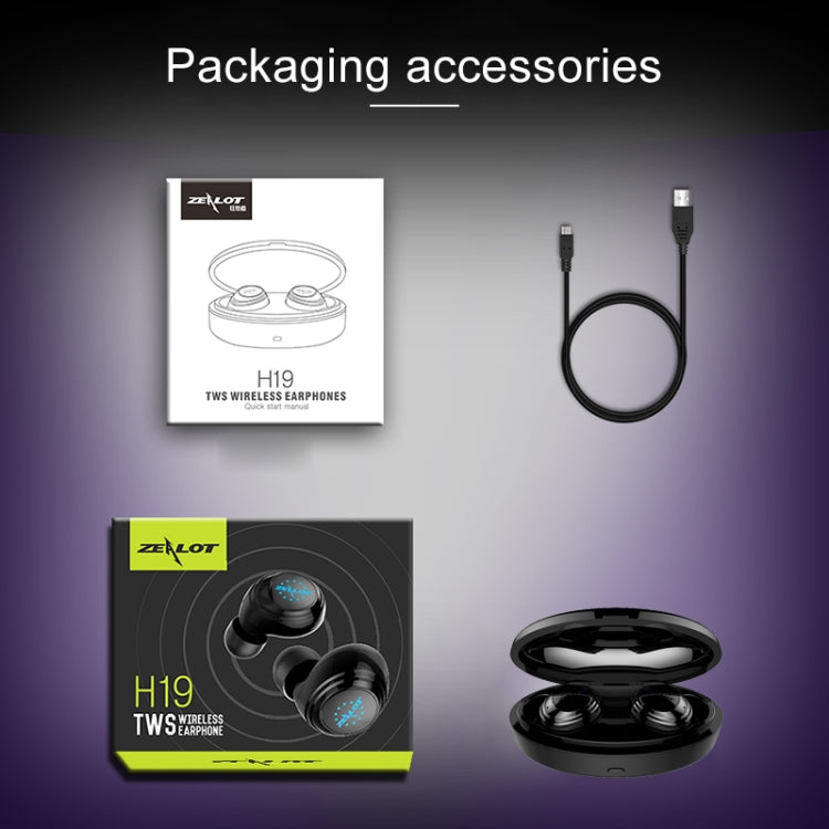ZEALOT H19 TWS Bluetooth 5.0 tai nghe Bluetooth không dây cảm ứng với hộp sạc từ tính, hỗ trợ gọi HD & kết nối Bluetooth tự động, H19