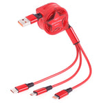 Cáp sạc đồng bộ dữ liệu thu gọn 1.2m 3 trong 1 USB sang USB-C / Type-C + 8Pin + Micro USB
