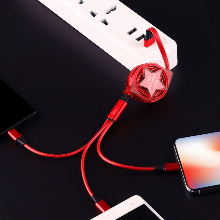 Cáp sạc đồng bộ dữ liệu thu gọn 1.2m 3 trong 1 USB sang USB-C / Type-C + 8Pin + Micro USB