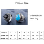 Nhẫn nam thép titan đá quý turquoise phong cách retro châu Âu và Mỹ, Kích thước: 7, Đường kính: 17.4mm, Chu vi: 55mm, Đường kính: 17.4mm