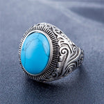 Nhẫn nam thép titan đá quý turquoise phong cách retro châu Âu và Mỹ, Kích thước: 9, Đường kính: 19mm, Chu vi: 59.8mm, Đường kính: 19mm