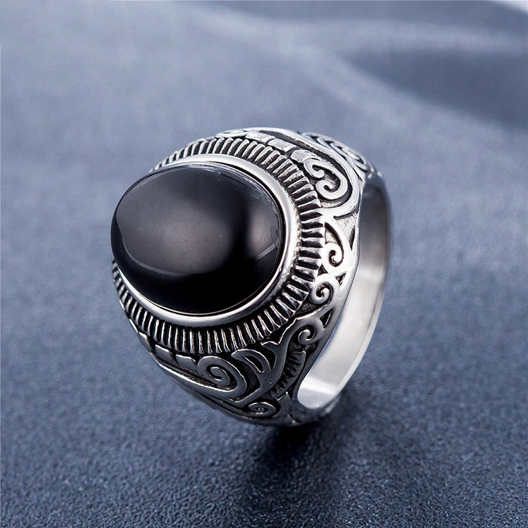 Nhẫn nam phong cách châu Âu và Mỹ cổ điển đá quý ngọc lam thép titan, cỡ: 13, đường kính: 22.3mm, chu vi: 70mm, đường kính: 22.3mm