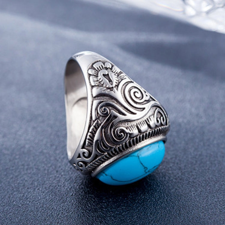 Nhẫn nam phong cách châu Âu và Mỹ cổ điển đá quý ngọc lam thép titan, cỡ: 13, đường kính: 22.3mm, chu vi: 70mm, đường kính: 22.3mm